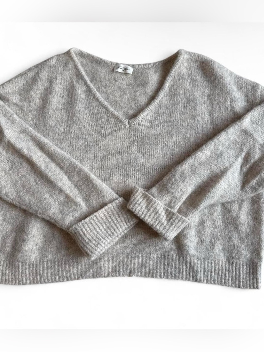 V-Neck Lightweight Women's Sweater - Gray, American Vintage East